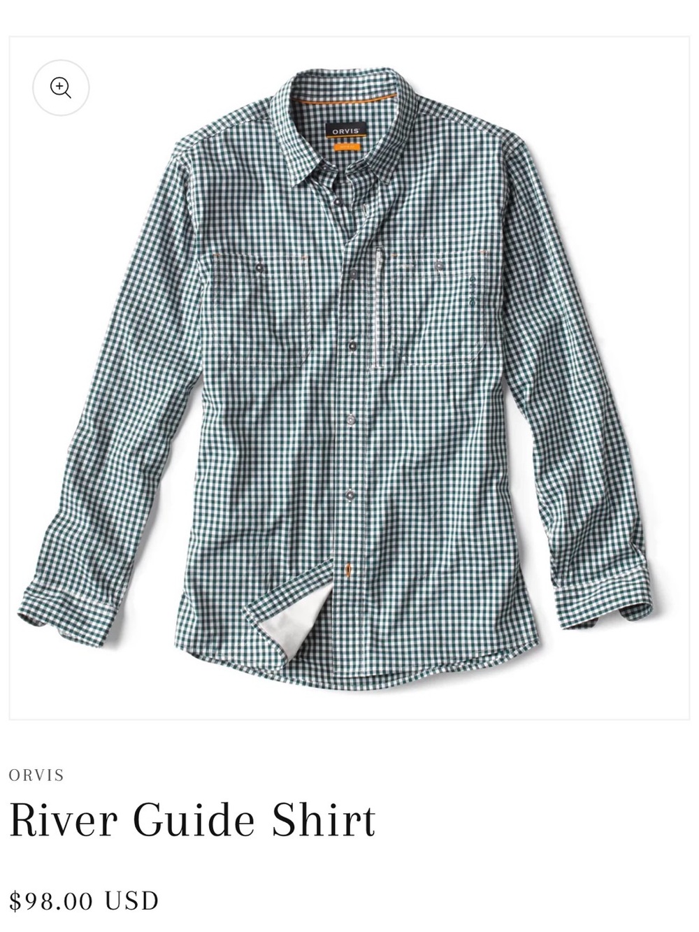 Orvis Men’s Long Sleeve Button Down River Guide 2.0 Dark Pine XXL Hiking UPF 30